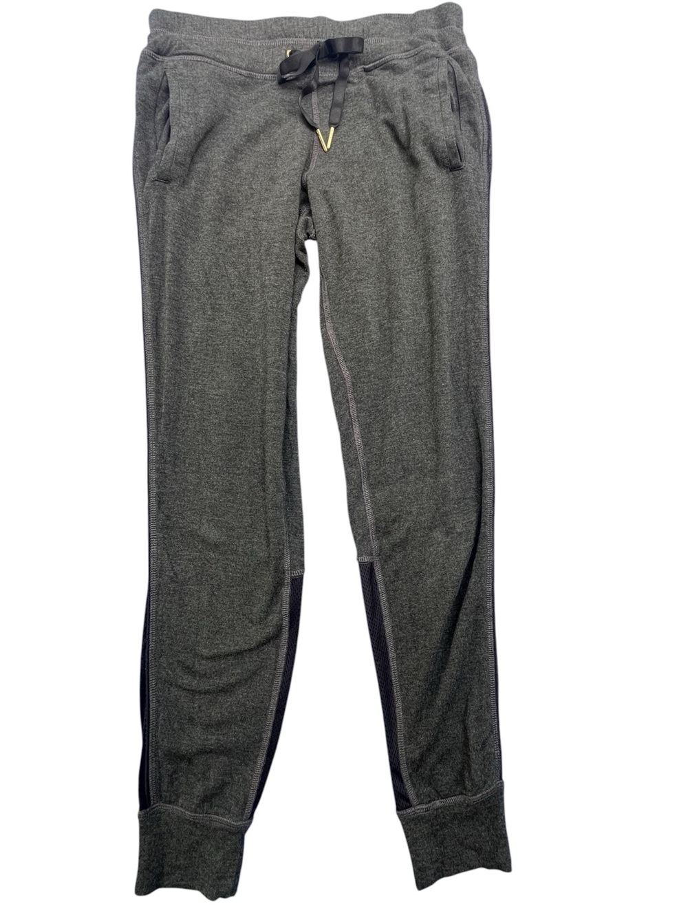 ALALA Black Gray Mesh Panel Drawstring Waist Full Length Jogger Pants Small